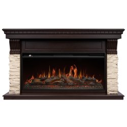 Каминокомплект Royal Thermo Aurora RTFP/P-AR40LS + портал Firelight Michigan 42/40/36 камень молочный/шпон темный дуб